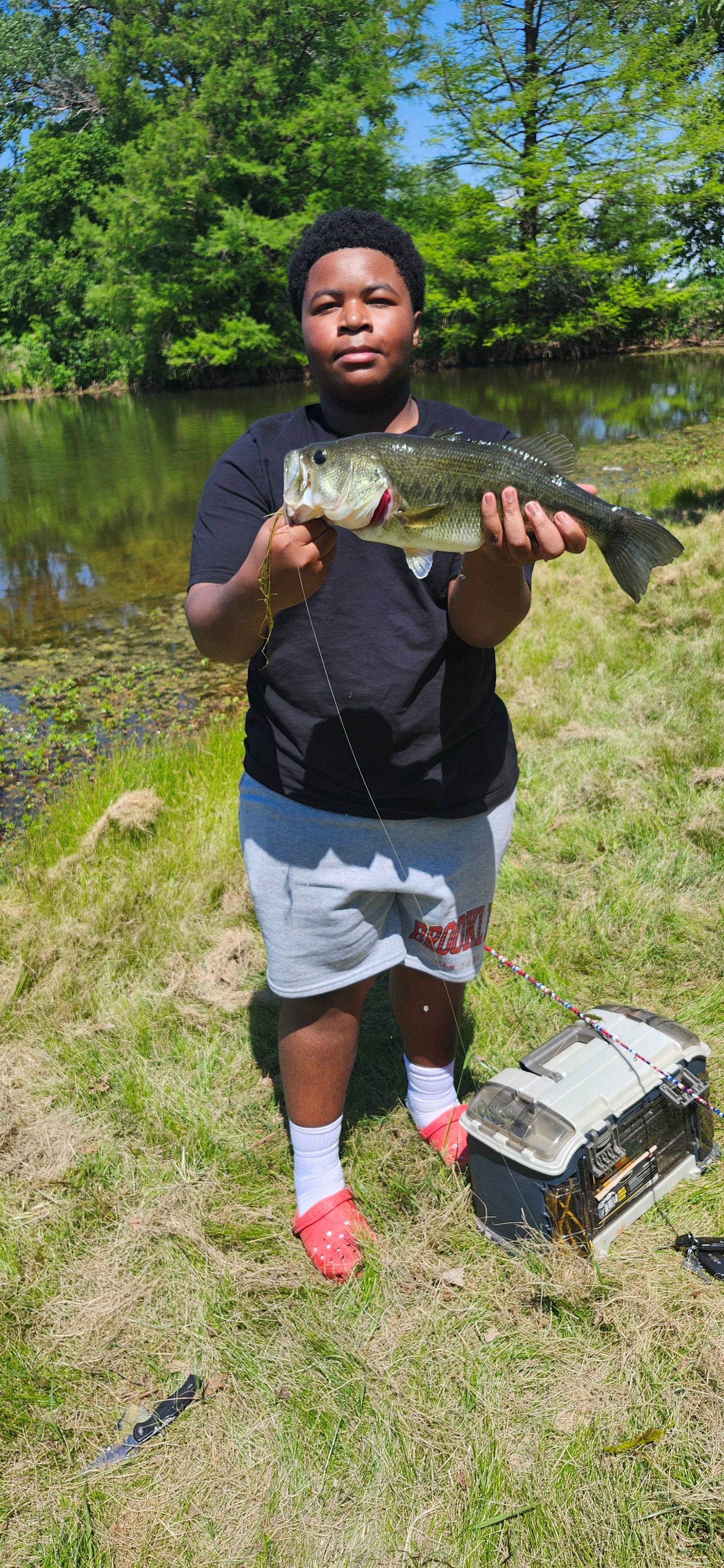 Aaron Bruton from Yukon catches a nice 3.2# Largemouth Bass in Beaver Pond